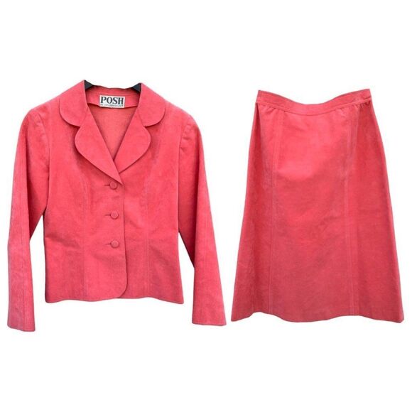 *vintage* POSH by Jay Anderson SUEDE jacket & skirt set custom peach SMALL sz 4